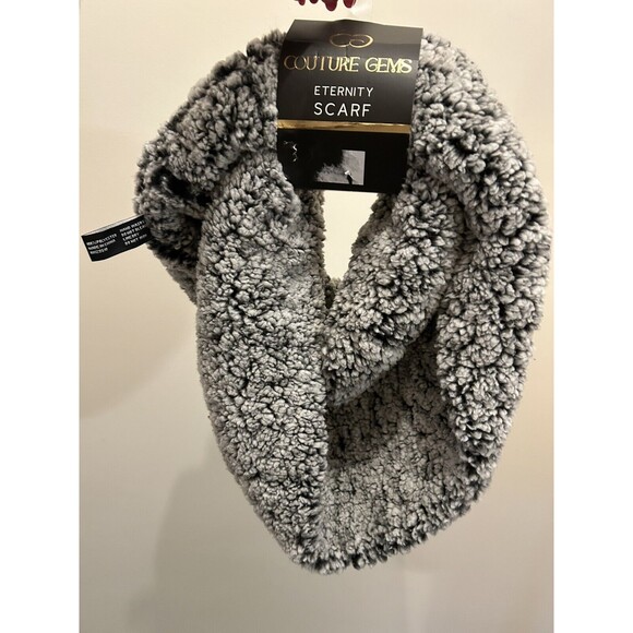 Couture Gems Gray Marbled Faux Sherpa Infinity Scarf - Picture 2 of 3